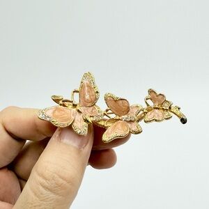 Vintage 90s Avon Butterflies Trio Enamel Swirls Rhinestones Gold Tone Brooch